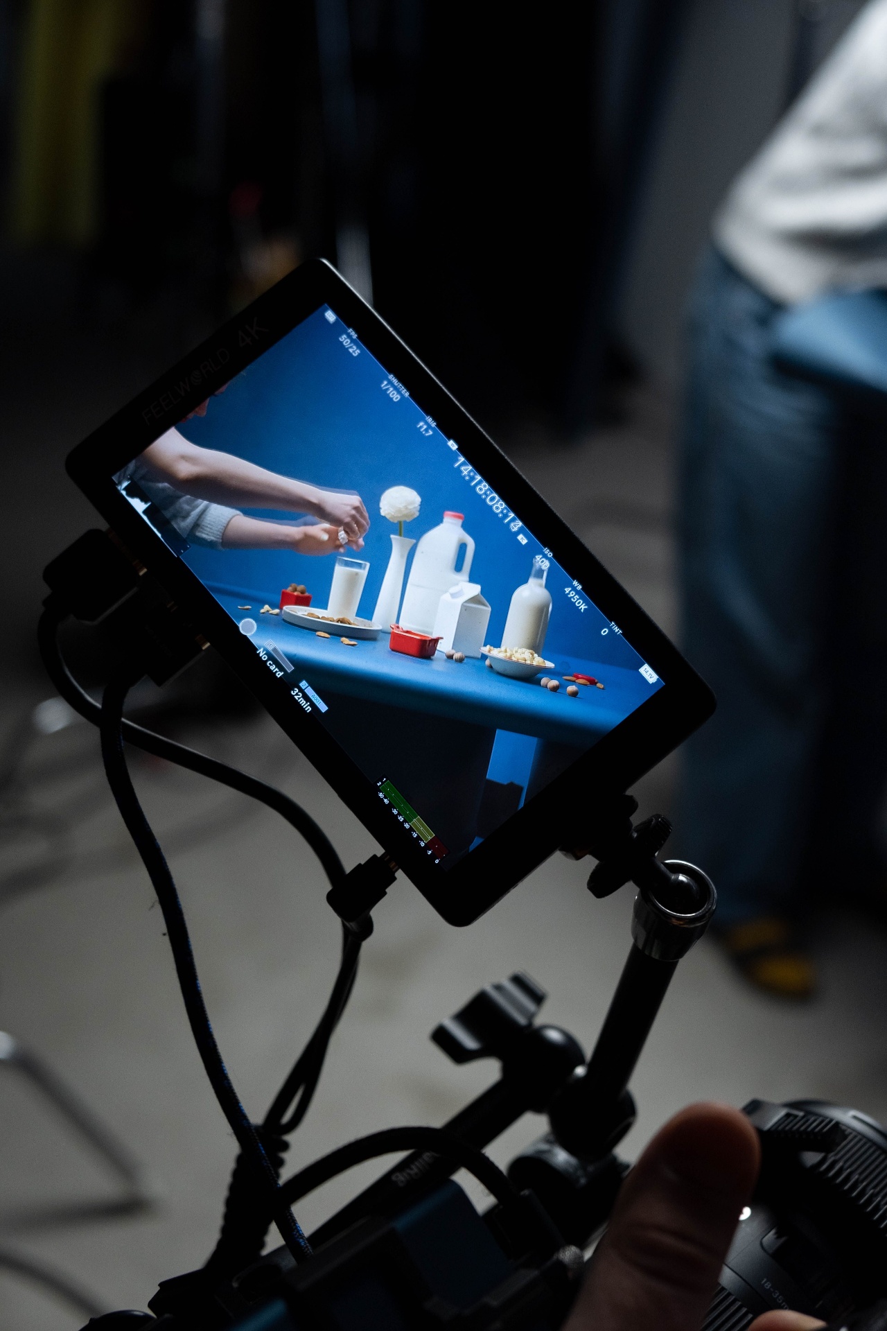 Camera monitor displaying a product shoot setup